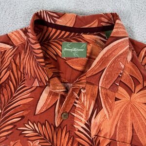 Tommy Bahama Silk Button Up Shirt Tropical Floral‎ Print Orange S/S Mens Large